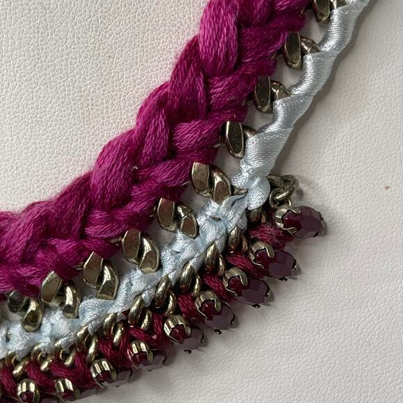 LOFT Ann Taylor statement necklace bohemian boho raspberry pink gray gold tone - Picture 2 of 15